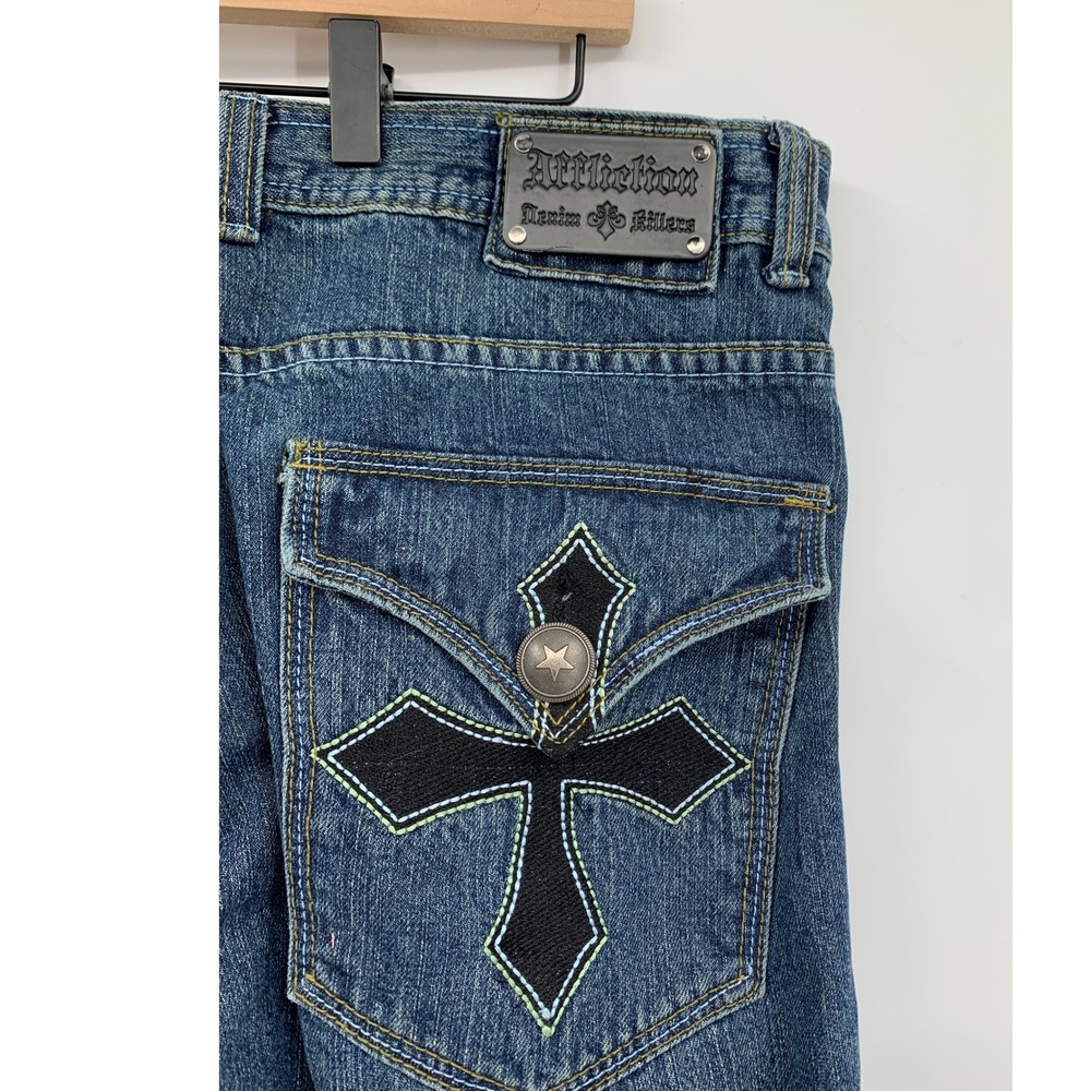 Affliction Jeans Mens 36 Blue Cross Flap Pocket Denim Killers Y2K MMA Grunge